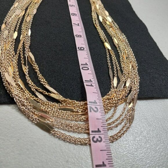 Vintage Monet 14 Strand Gold tone Metal Chain Diamond shapes Design Necklace - Picture 8 of 9
